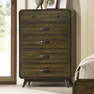 Haskell Mid Century Modern Chest Wooden dresser with four drawers in a bedroom setting