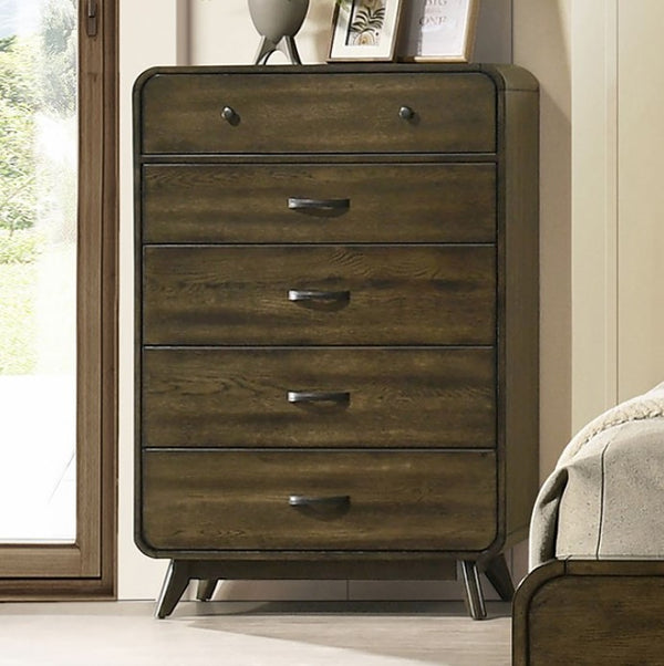 Haskell Mid Century Modern Chest Wooden dresser with four drawers in a bedroom setting