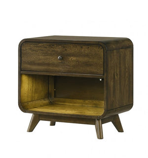 Haskell Mid Century Modern LED Nightstand Wooden nightstand with a single drawer on a white background