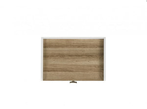 Wooden panel with a white frame on a white background