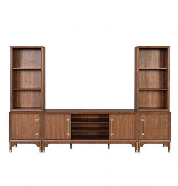 Hermin Modern Entertainment Center TV Set Wooden entertainment center with bookshelves on a white background