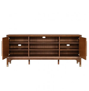 Hermin Modern Entertainment Center TV Stand Wooden sideboard with open doors on a white background