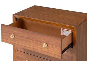 Hermin Modern Style Walnut Chest Wooden drawer unit with open drawer on a white background