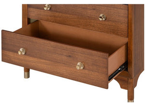 Hermin Modern Style Walnut Chest Wooden drawer with brass knobs on a white background