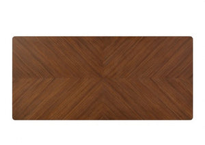 Hermin Modern Walnut Dining Table Wooden cutting board with a chevron pattern on a white background