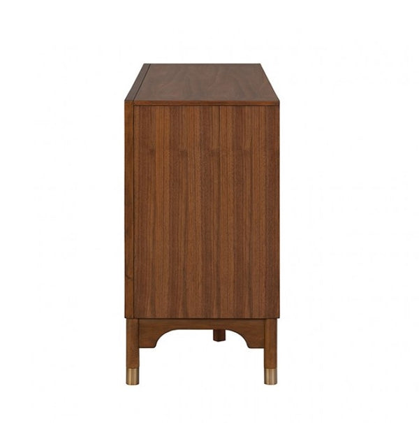 Wooden side table with a white background