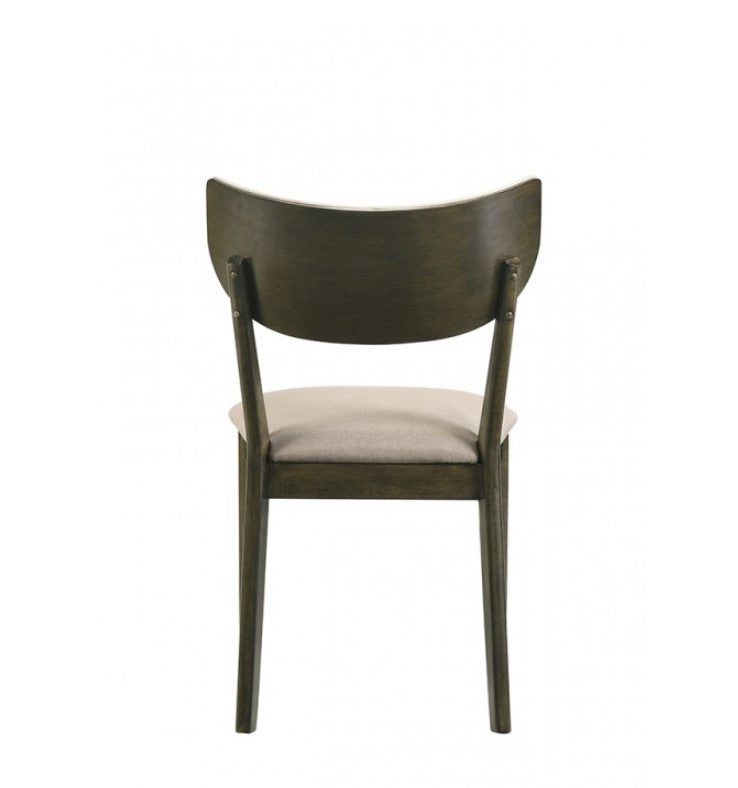 Huehi Dark Walnut Dining Upholstered Chair Dining chairs with beige cushions on a marble floor.