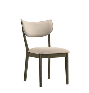 Huehi Dark Walnut Dining Upholstered Chair Beige chair with dark wooden frame on a white background