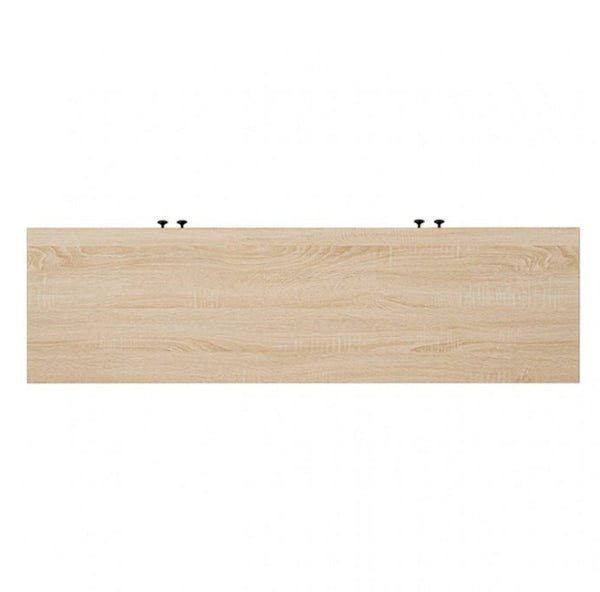 Idahos Mid Century Modern Natural TV Stand Wooden panel with visible grain on a white background