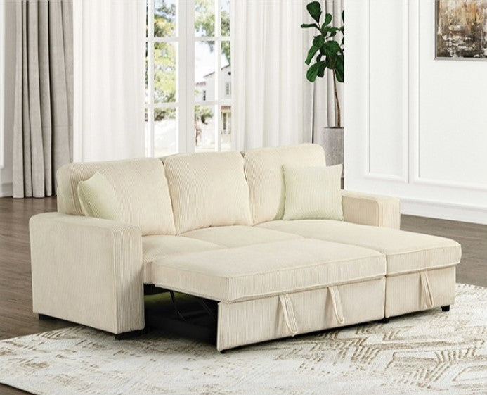 Inessa Contemporary Beige Pull Out Sleeper Sectional Sofa