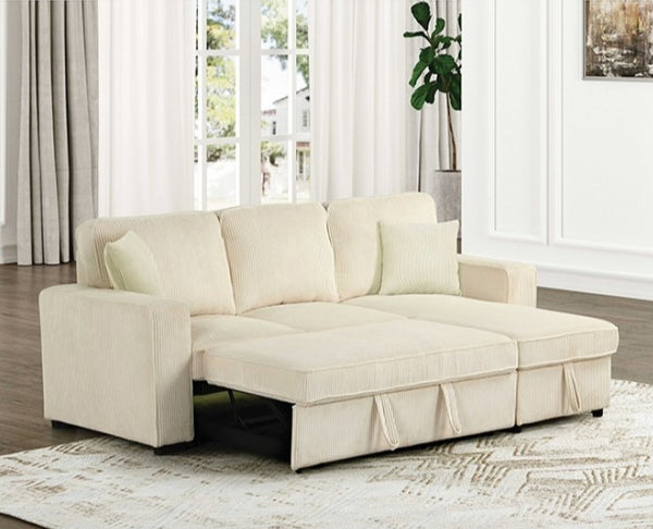 Inessa Contemporary Beige Pull Out Sleeper Sectional Sofa Open
