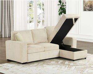 Inessa Contemporary Beige Pull Out Sleeper Sectional Sofa Storage