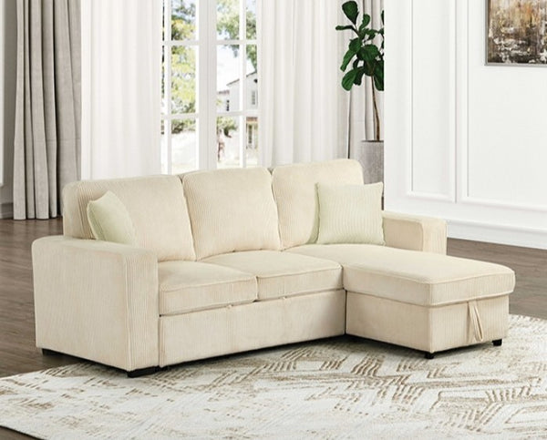 Inessa Contemporary Beige Pull Out Sleeper Sectional Sofa