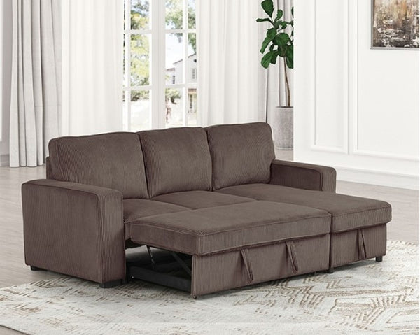 Inessa Contemporary Brown Pull Out Sleeper Sectional Sofa Open