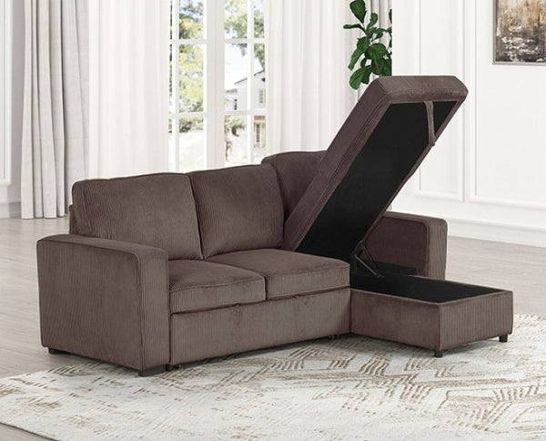 Inessa Contemporary Brown Pull Out Sleeper Sectional Sofa Storage