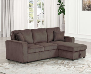 Inessa Contemporary Brown Pull Out Sleeper Sectional Sofa