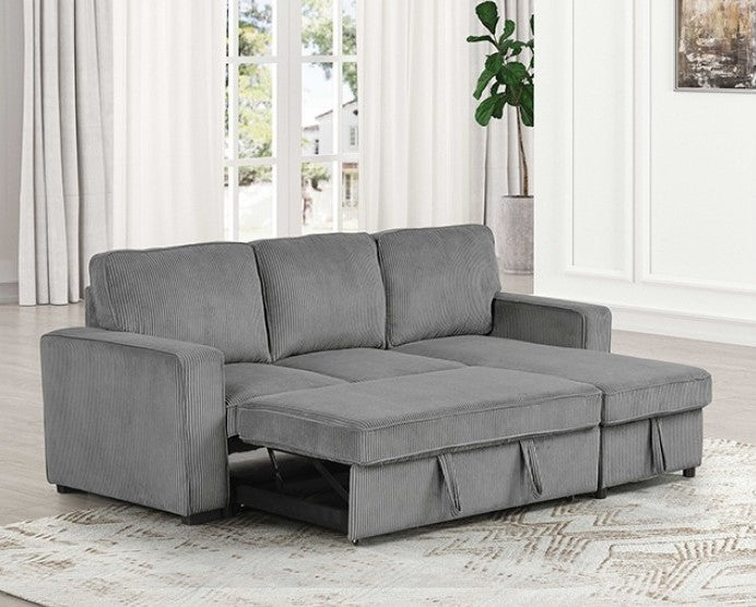 Inessa Contemporary Dark Gray Pull Out Sleeper Sectional Sofa