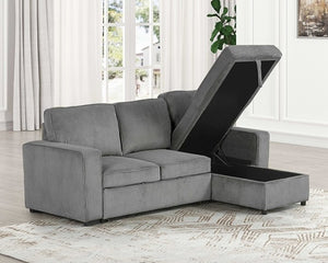 Inessa Contemporary Dark Gray Pull Out Sleeper Sectional Sofa Storage