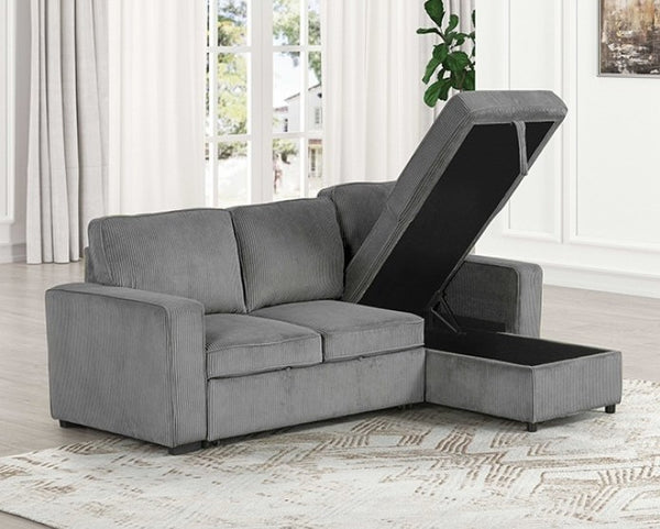 Inessa Contemporary Dark Gray Pull Out Sleeper Sectional Sofa Storage