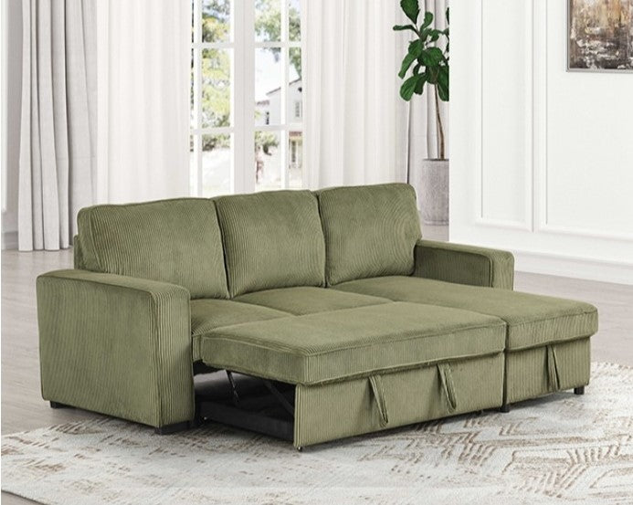 Inessa Contemporary Green Pull Out Sleeper Sectional Sofa