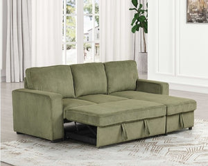 Inessa Contemporary Green Pull Out Sleeper Sectional Sofa Sleeper