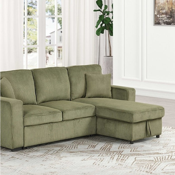 Inessa Contemporary Green Pull Out Sleeper Sectional Sofa  Style