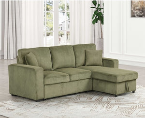 Inessa Contemporary Green Pull Out Sleeper Sectional Sofa