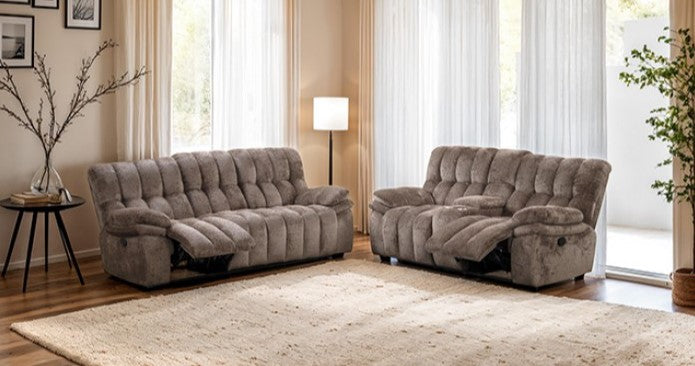 James Dark Brown Fabric Manual Reclining Sofa
