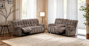 James Dark Brown Fabric Manual Reclining Sofa Set