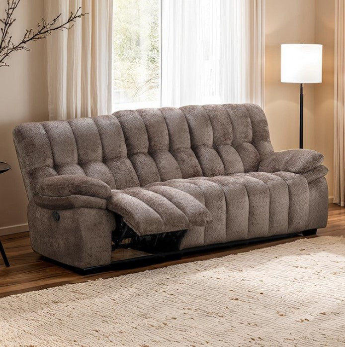 James Dark Brown Fabric Manual Reclining Sofa