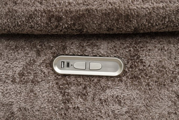 James Dark Brown Fabric Power Reclining Sectional Sofa Button