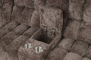 James Dark Brown Fabric Power Reclining Sectional Sofa Cup Holder