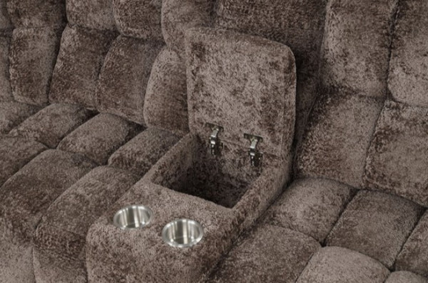 James Dark Brown Fabric Power Reclining Sectional Sofa Cup Holder