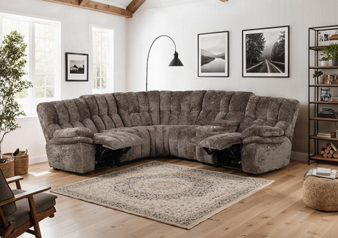 James Dark Brown Fabric Power Reclining Sectional Sofa