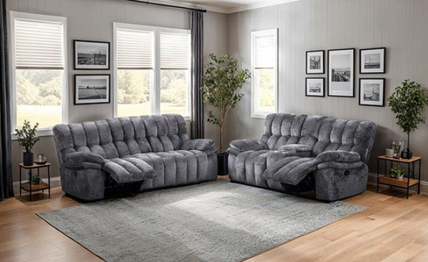 James Dark Gray Fabric Manual Reclining Sofa Set
