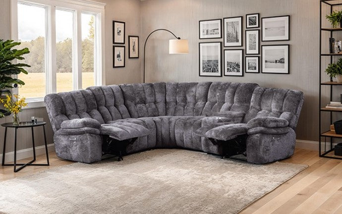 James Dark Gray Fabric Power Reclining Sectional Sofa