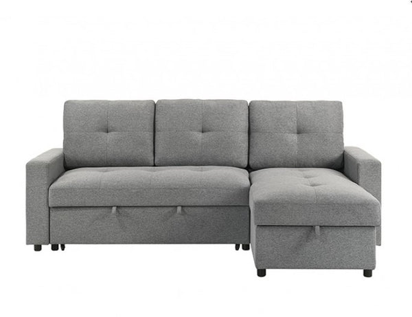 Johny Pullout Sectional Sofa Gray Gray sectional sofa with storage on a white background