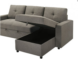 Johny Pullout Sectional Sofa Gray sectional sofa with storage compartment on a white background