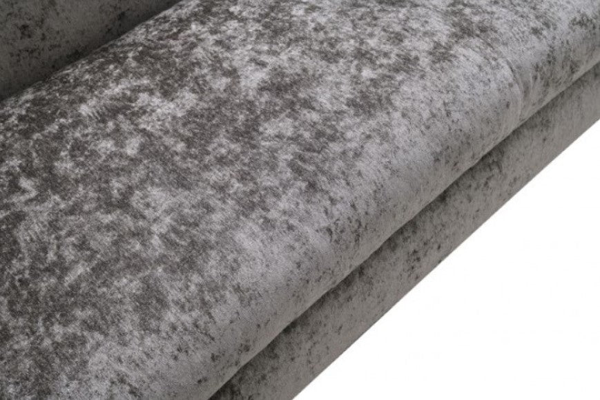 Karl Light Gray Contemporary Chenille Fabric Loveseat Gray sofa in a modern living room with large windows overlooking an ocean view.