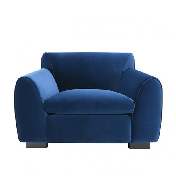 Karl Royal Blue Contemporary Chenille Fabric Chair Blue armchair on a white background