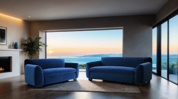 Karl Royal Blue Contemporary Chenille Fabric Sofa Set