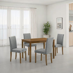 Kelsh Straight Leg 44" Dining Table Dining room with wooden table and gray chairs in a bright room.