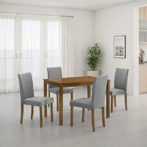 Kelsh Straight Leg 44" Dining Table Dining room with wooden table and gray chairs in a bright room.