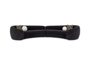 Kilmer Black Fabric Curved Modern Sectional Sofa Brown crocodile-patterned clutch bag on a light gray background