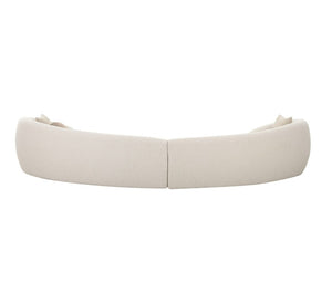 Kilmer Off White Fabric Curved Modern Sectional Sofa A curved upholstered headboard in a light cream or off-white fabric, shown against a solid white background.