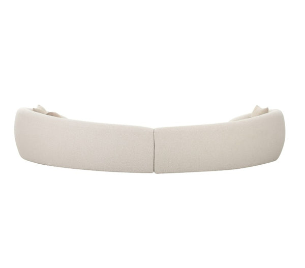 Kilmer Off White Fabric Curved Modern Sectional Sofa A curved upholstered headboard in a light cream or off-white fabric, shown against a solid white background.
