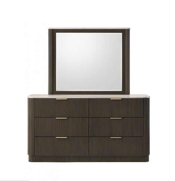 Laura Modern Dark Walnut Artificial Marble Top Dresser Dresser with mirror on a white background