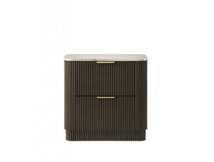 Laura Modern Dark Walnut Artificial Marble Top Nightstand Dark brown nightstand with a white top on a white background