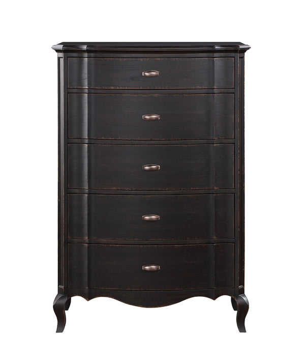 Lesley Dark Brown Chest Dark wooden dresser with four drawers on a white background
