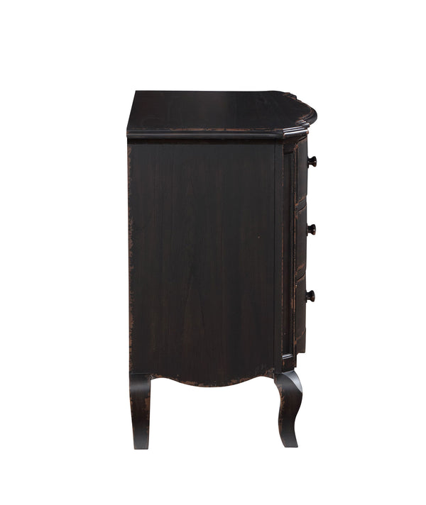 Lesley Dark Brown Nightstand Dark wooden cabinet with a white background